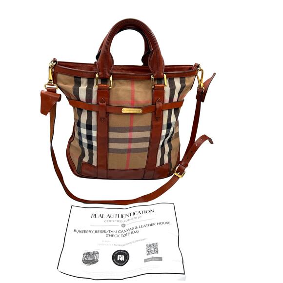 Burberry Handbags - COA  Burberry Haymarket Check Tote Bag Leather Trim Italy Shoulder Crossbody